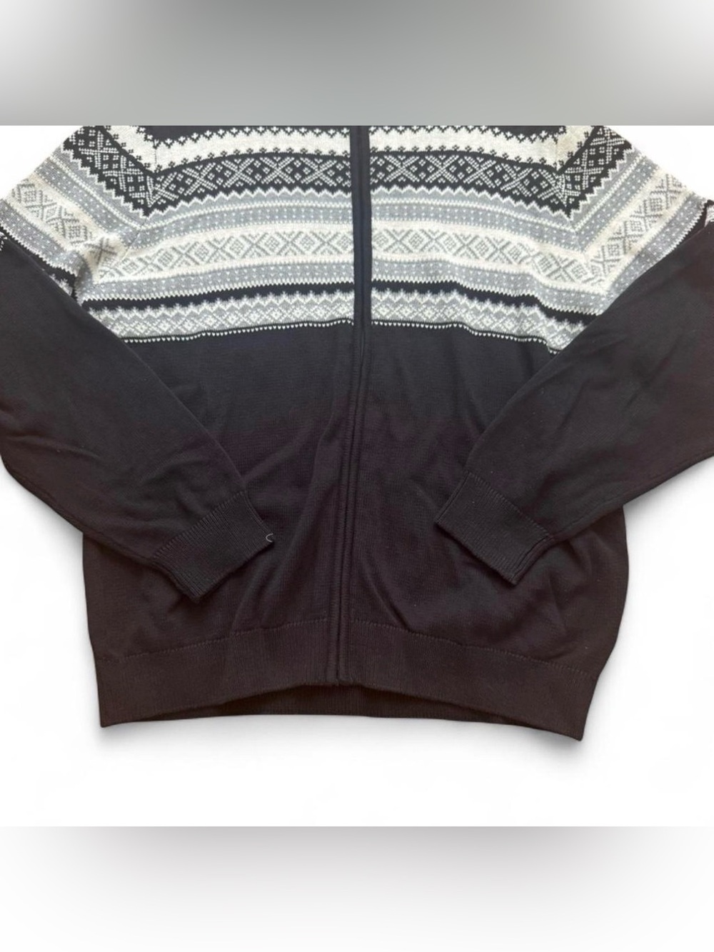 Chaps Mens 2XL Full Zip Christmas Sweater NWT Black Snowflake Mock Neck Cotton - Picture 7 of 14